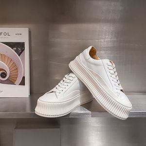 Cowhide Version ~ White Shoes Womens Best Selling Spring and Autumn Internet Celebrity Easiest for Match Genuine Leather Casual Board Shoes Thick Sole Platform Shoes Biscuit Shape Shoes