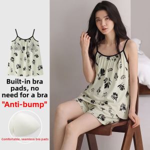 Padded Bra Vest Tank Shorts Pajama Set
