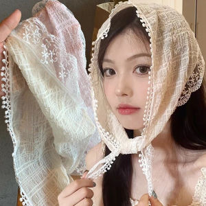 ผ้าคลุมไหล่ ผ้าพันคอ ผ้าโพกหัว ทรงสามเหลี่ยม ปักลายลูกไม้ สไตล์ฝรั่งเศส วินเทจ โบฮีเมียน สำหรับผู้หญิง