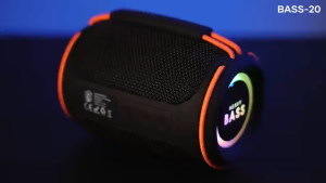 HEAVY BASS BASS-20 TWS V5.3 Bluetooth Speaker with Bass Boost Blue and Yellow Design Waterproof LED Light Ring Strap