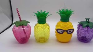 1PCS Tropical-Theme Plastic Cup Coconut Tree Pineapple Shape Bottle Drinking Cups With Lids And Straws Child Waterbottle
