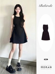 Korean Style Elegance Sleeveless Vest Black Dress Womens Summer Stylish Niche Style Tight Waist A- line Dress Small Slim Looking