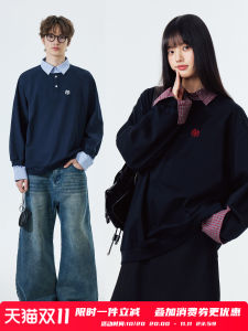 เสื้อโปโล PSO Brand ผ้าถักแบบสวมหัวสำหรับฤดูใบไม้ผลิและฤดูใบไม้ร่วง เสื้อโปโลผู้ชายและผู้หญิงแบบสวมหัวแขนยาวทรงหลวมลายทาง