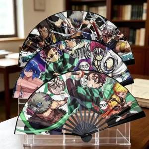 Bandai | Quạt Gấp Anime Hai Mặt 8 Inch Demon Slayer Thiết Kế Sáng Tạo Tiện Dụng Làm Mát Đạo Cụ Cosplay Dùng Hàng Ngày Mùa Hè