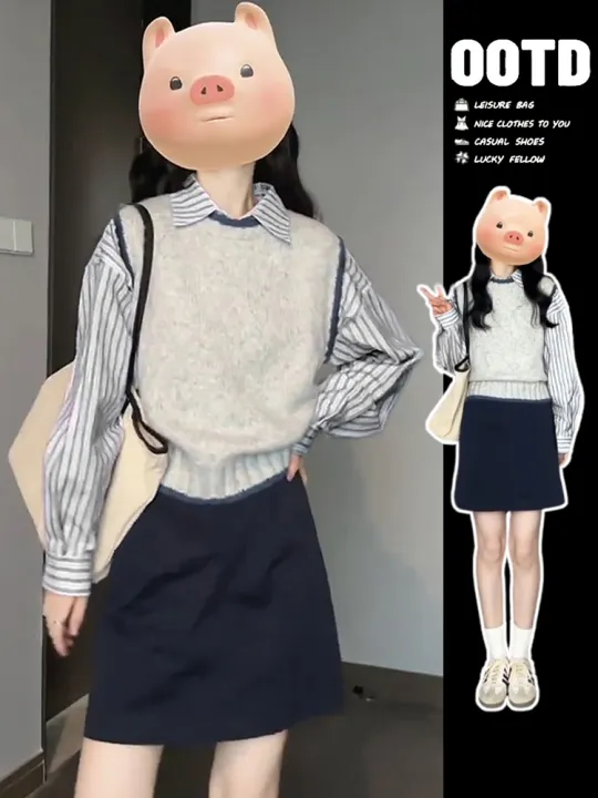 SUSIEYUAN | Bộ Áo Sơ Mi Kiểu Học Sinh và Áo Măng Tô Len | Lazada.vn