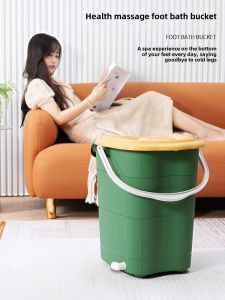 Large Deep Plastic Foot Bath Tub for Home Use Knee High Massage Warmth Retention Foot Soaking Bucket Non Foldable with Lid