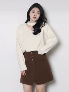 เสื้อไหมพรมแบบคล้องคอแมทช์ลุคง่ายสำหรับฤดูใบไม้ร่วงและฤดูหนาวเสื้อผ้าถักฉลุลายออกแบบพิเศษสำหรับผู้หญิงเสื้อใส่แล้วดูผอมอำพรางหุ่นไซส์ใหญ่สำหรับสาวอวบ