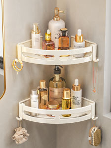 Bathroom Triangular Storage Rack Cream Style Toilet Wall Mounted Washstand Organizer Aluminum Alloy No Drilling Required