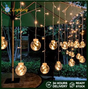 ✨【Ready Stock】 + Free Shipping✨ Solar Wishing Ball Curtain Christmas String Lights Fairy Lights LED Lanterns 8 Modes Outdoor Waterproof Solar Garden String Light Bedroom Room Wish Ball Garland Decoration 220V Powered Solar Powered