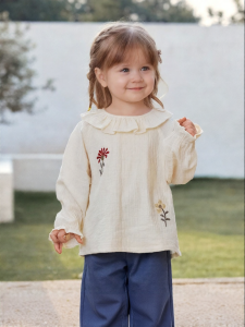 babylove | Girls Cotton Gauze T-shirt Long Sleeve Peter Pan Collar