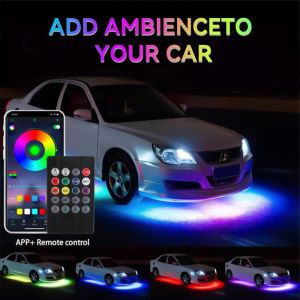 4in1 RGB Neon LED Car Underglow Bottom Light RGB Flexible LED Strip Underbody Light APP Remote Control Decorative Lamp