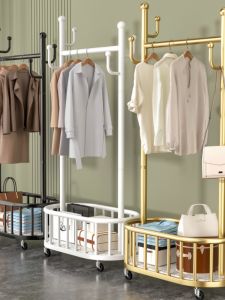 Portable Wheel-equipped Free-standing Clothes Drying Rack Simple Design Luxury Living Room Bedroom Wardrobe Coat Rack
