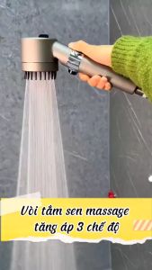 Vòi hoa sen Vòi sen tăng áp có đầu chải Silicon hỗ trợ Massage(Kèm dây vòi sen bằng inox mạ crom)TẶNG GÁ ĐỠ CÀI SEN