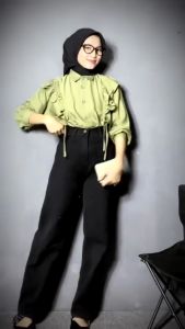 Kemeja Wanita Lengan Panjang Inara Blouse Atasan Polo Linen