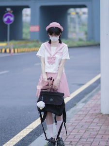 ชุดนักเรียนมัธยมต้นสีมิ้นต์พื้นฐาน แขนสั้น ชุดนักเรียนชาย ชุดนักเรียนหญิง ชุดนักเรียนฤดูร้อน ชุดนักเรียน JK ชุดนักเรียนสีขาว