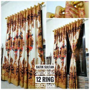 Gorden Smokring L 135 cm x T 220 cm Motif 12 Ring Gold | Gorden Tirai Pintu dan Jendela Murah
