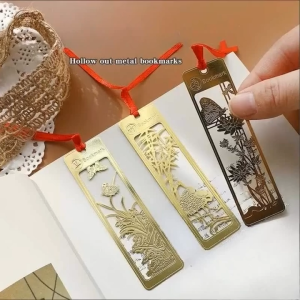 Chinese style metal bookmark classical hollowed out plum orchid bamboo chrysanthemum retro tassel book clip