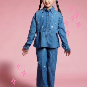 Little Pineapple Setelan Blouse Kemeja Denim Jeans Bordir Anak 4-9Y