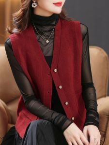 ฤดูใบไม้ผลิ ฤดูใบไม้ร่วง สั้นสีบริสุทธิ์ แขนกุด คอวี ถัก คาร์ดิเกน ผู้หญิง หลวม Fit Cashmere เปิดด้านหน้า เสื้อสเวตเตอร์ เสื้อแจ็คเก็ต