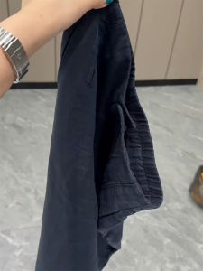 Loose Cotton Linen Casual Pants Womens plus Size Pear Shape Body Loose Slimming Nine Point Suit Pants Autumn New Style Dark Blue