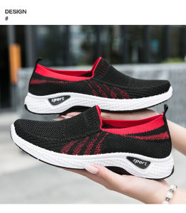 Breathable Black Rubber Shoes For Women Fly Woven Leisure Sports Sneakers For Lady Low Cut Bottom Soft Casual Shoes