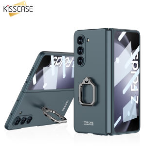 KISSCASE For Samsung Z Fold5 Case Electroplating Metal Ring Bracket Holder Case For Galaxy Z Fold 5 zfold5 5G Hinge Bracket Kickstand Shockproof Fall Prevention PC Hard Shell Back Cover For SM Galaxy Z Fold5 Case