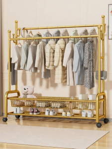 YIXUAN | Minimalist Dual-Rod Free-Standing Coat Rack with Wheels Multifunction Double Storage