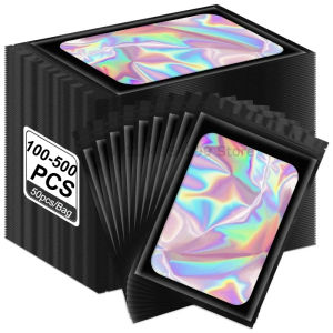 ถุงซิปล็อคโฮโลแกรม 50-500 ชิ้น ถุงพลาสติกเลเซอร์สีรุ้ง สำหรับใส่เครื่องประดับ ต่างหู แหวน ขนตาปลอม