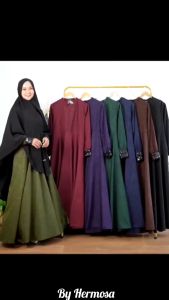 Hermosa - Gamis Emboss Indian Hijau Botol Wolfis Premium Umbrella 4m
