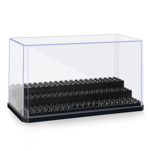 Display Case for Minifigure Action Figures BlocksAcrylic Minifigure Display Case Box Storage with 3 Steps Gift for Kids