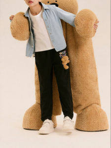3D Bear Design Kids Knitted Pants