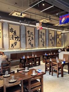 Rustic Stained Wood Table And Chairs Restaurant Long Rectangle Table Combination Spicy Roast Sausage Shop Dining Table And Chairs