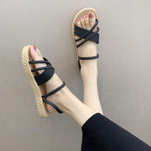 รองเท้าแตะส้นแบนแบบสวมสองทางสำหรับผู้หญิง ฤดูร้อนปี 2023 รองเท้าแตะสไตล์โรมันสไตล์นางฟ้าสำหรับชายหาด รองเท้าแตะชายหาดแบบสวมสบาย