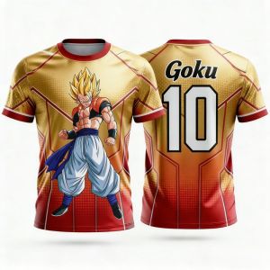 Bandai | Summer 2026 Dragon Ball Wukong "Super Saiyan" # 10 Fade Gold and Red Football Theme 3D Print Breathable T-shirt Adult Family Top