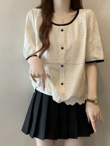 Lace Embroidered Short Sleeve Shirt Womens Summer Fashionable Beautiful Small Fragrance Style Short Top Korean Loose Fit