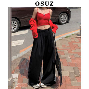 High Waist Wide Leg Black Denim Jeans Women Summer Loose Slimming Drapey Straight Long Pants Folded Hem Cotton Blend Jeans