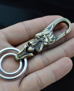 Boyou Keychain Domineering Dragon Head Keychain Copper Creative Man Waist Mounted Zodiac Dragon Lock Double Ring Key Chain