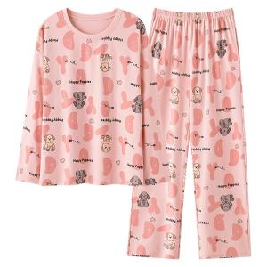 Miiow | Pure Cotton Long Sleeve Long Pants Sleepwear Set Casual Home Clothes For Women Spring Autumn Style Comfortable Breathable