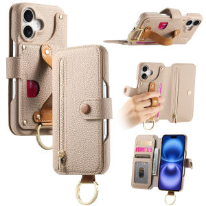 Wrist Strap Wallet Card Slot Holder Flip Leather Phone Case for IPhone 17 Air 16E 16 15 14 13 12 Pro Max Plus Protective Cover