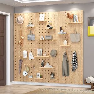 Solid Wood Wall-Mounted Shelf Pegboard Bookshelf Panel Storage Rack