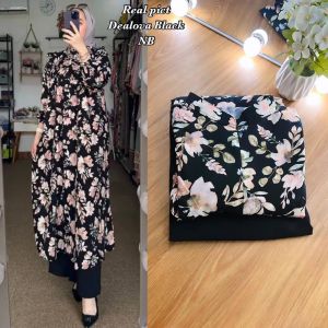 Setelan Tunik Wanita Kekinian Oneset Midi Asmara Set Long Set Tunik Fashion Muslim Wanita