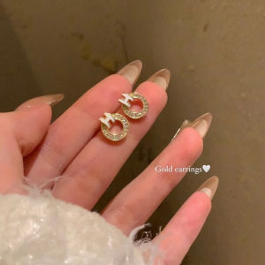 ตัวอักษรเกาหลีต่างหูตุ้มหู H แนววินเทจเครื่องประดับสีทองทรงกลมเรขาคณิตเรียบง่ายสำหรับนักเรียนของขวัญวันเกิด