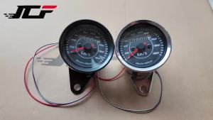 JNYD Universal Motorcycle Speedometer Meter Double Color LED Light Odometer Speed Meter Gauge Miles For Cafe Racer Honda