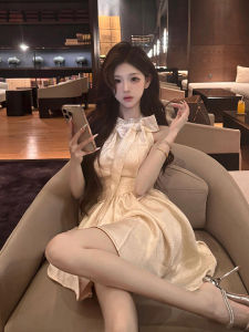 KENI/Plus Size French Pure Desire Style Bows Dress Womens Summer Plus Size Ladies Atmosphere Dating Waist-Tight Formal Dress