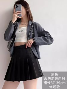 กระโปรงจีบสีขาวเอวสูง กระโปรงทรงเอดี้ไซส์ใหญ่ กระโปรงสั้นผู้หญิง แฟชั่นฤดูใบไม้ผลิและฤดูใบไม้ร่วง กระโปรงทรงเอพับ กระโปรงสั้น