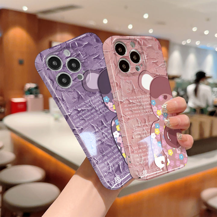 Hontinga All-inclusive Film Casing For infinix Hot 12 Play 11 10 Play Hot 9 Play Note 12 G96 Smart 6 Case Korean film Phone Case Cartoon Bear Back Casing lens Protector Design Hard Cases Shockproof Shell Full Cover Casing For Girls