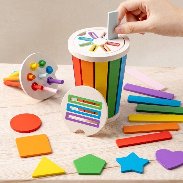 Montessori Color Sorting Matching Toys Wooden Shape Recgnition Toy Kids ...