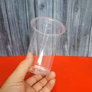 Gelas Plastik Bening Juice 12 14 16 Oz Tirta / Jus / Kopi Tebal Premium Datar isi 25 Pcs Bisa utk di Print Sablon