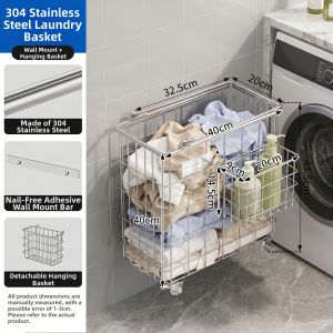 Stainless Steel Dirty Clothes Basket Movable