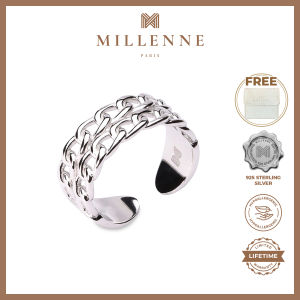 MILLENNE Millennia 2000 Double Chain Link White Gold Ring with 925 Sterling Silver